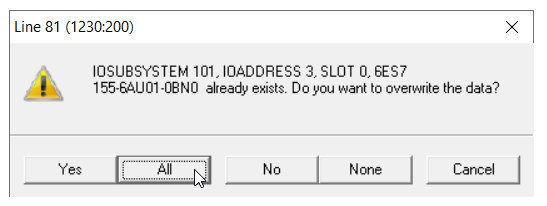 Figure 4: Overwrite Dialog for Interface Modules of Remote Racks
